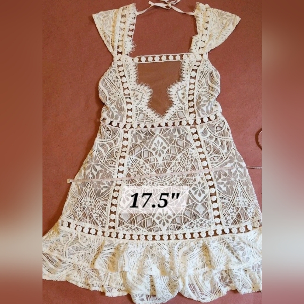 FOR LOVE AND LEMONS Emerie Sleeveless White Lace Illusion Mini Dress S NWT - Picture 13 of 14
